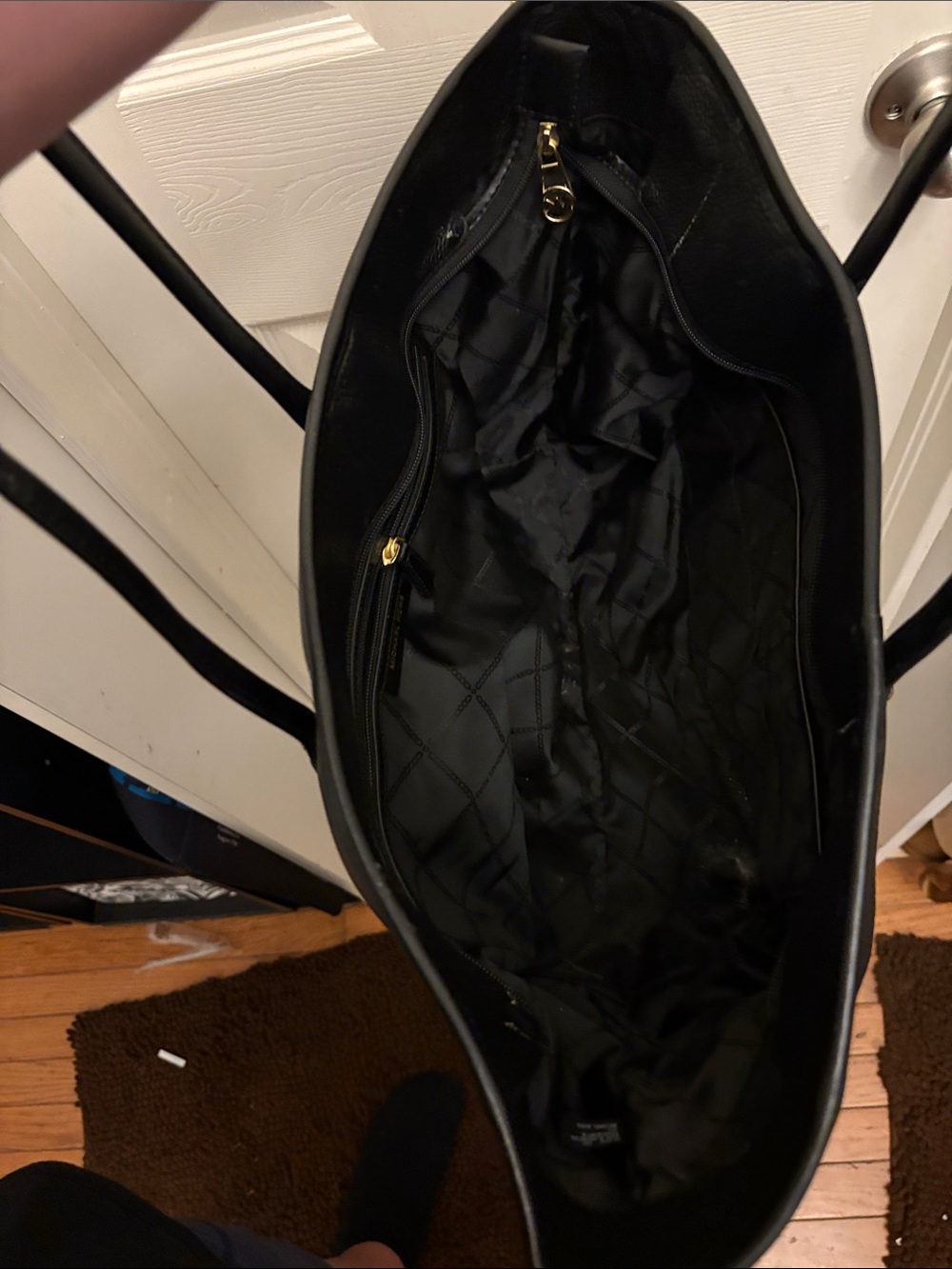 Michael Kors Black Pebbled Leather Shoulder Tote with Gold Accents - Picture 2 of 2